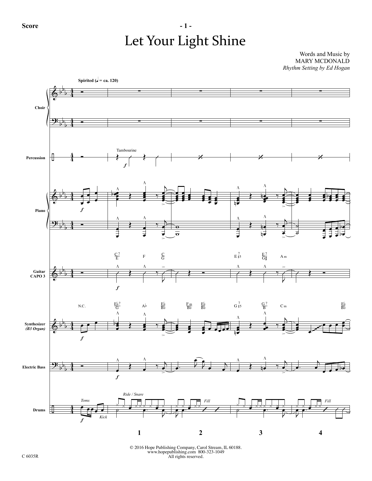 Mary McDonald Let Your Light Shine - Full Score Sheet Music Notes & Chords for Choir Instrumental Pak - Download or Print PDF