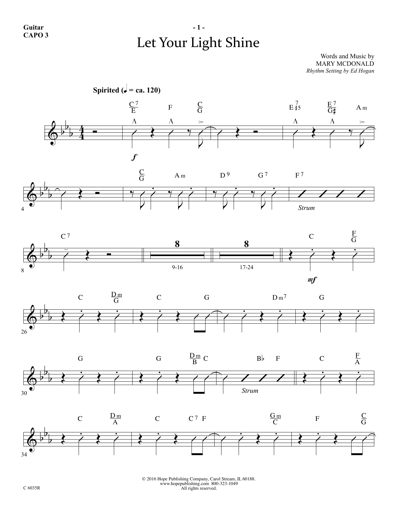 Mary McDonald Let Your Light Shine - Guitar Sheet Music Notes & Chords for Choir Instrumental Pak - Download or Print PDF