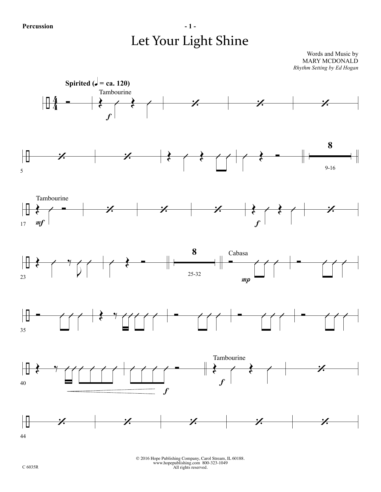 Mary McDonald Let Your Light Shine - Percussion Sheet Music Notes & Chords for Choir Instrumental Pak - Download or Print PDF