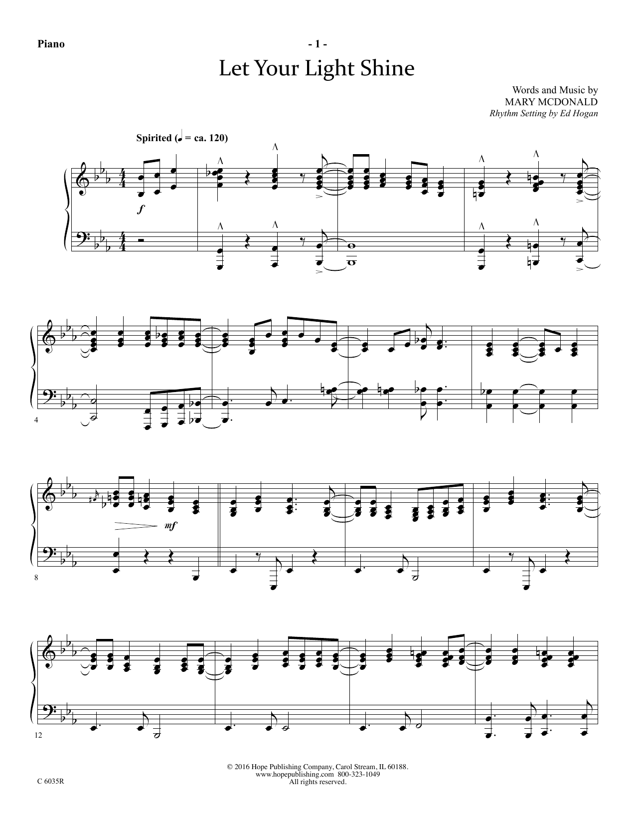 Mary McDonald Let Your Light Shine - Piano Sheet Music Notes & Chords for Choir Instrumental Pak - Download or Print PDF