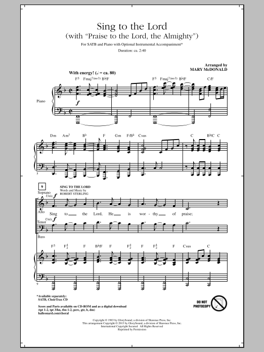 Mary McDonald Praise To The Lord, The Almighty Sheet Music Notes & Chords for SATB - Download or Print PDF