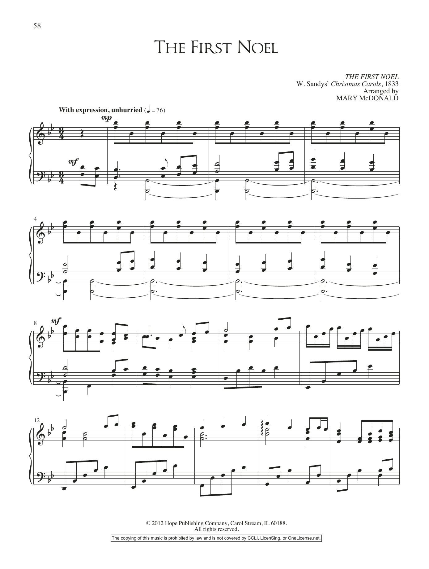 Mary McDonald The First Noel Sheet Music Notes & Chords for Piano Solo - Download or Print PDF