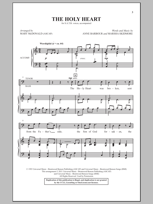 Mary McDonald The Holy Heart Sheet Music Notes & Chords for SATB - Download or Print PDF