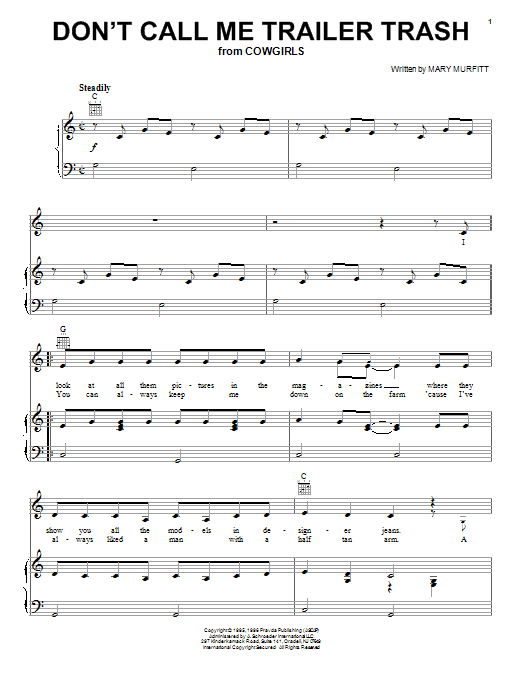 Mary Murfitt Don't Call Me Trailer Trash Sheet Music Notes & Chords for Piano, Vocal & Guitar (Right-Hand Melody) - Download or Print PDF