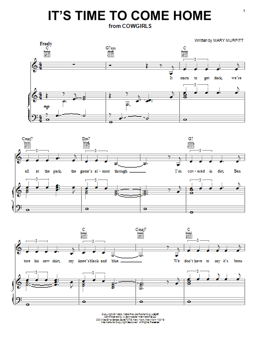 Mary Murfitt It's Time To Come Home Sheet Music Notes & Chords for Piano, Vocal & Guitar (Right-Hand Melody) - Download or Print PDF