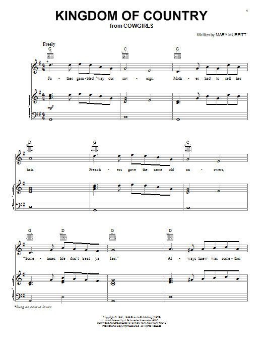 Mary Murfitt Kingdom Of Country Sheet Music Notes & Chords for Piano, Vocal & Guitar (Right-Hand Melody) - Download or Print PDF