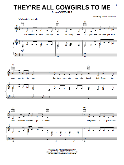Mary Murfitt They're All Cowgirls To Me Sheet Music Notes & Chords for Piano, Vocal & Guitar (Right-Hand Melody) - Download or Print PDF