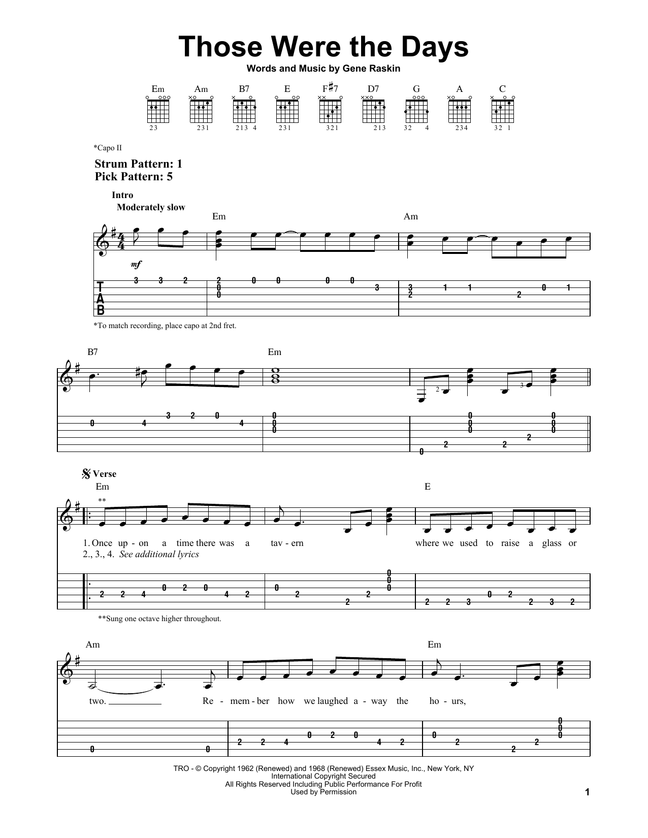 Mary Hopkins Those Were The Days Sheet Music Notes & Chords for Easy Guitar with TAB - Download or Print PDF