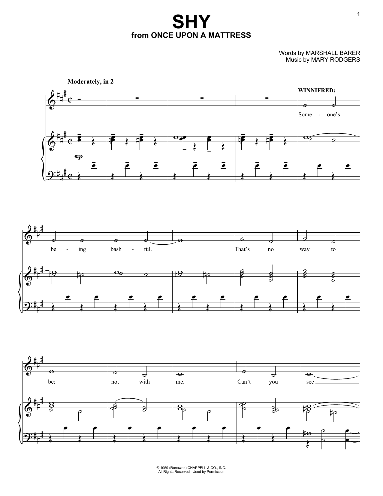 Mary Rodgers Shy Sheet Music Notes & Chords for Piano & Vocal - Download or Print PDF