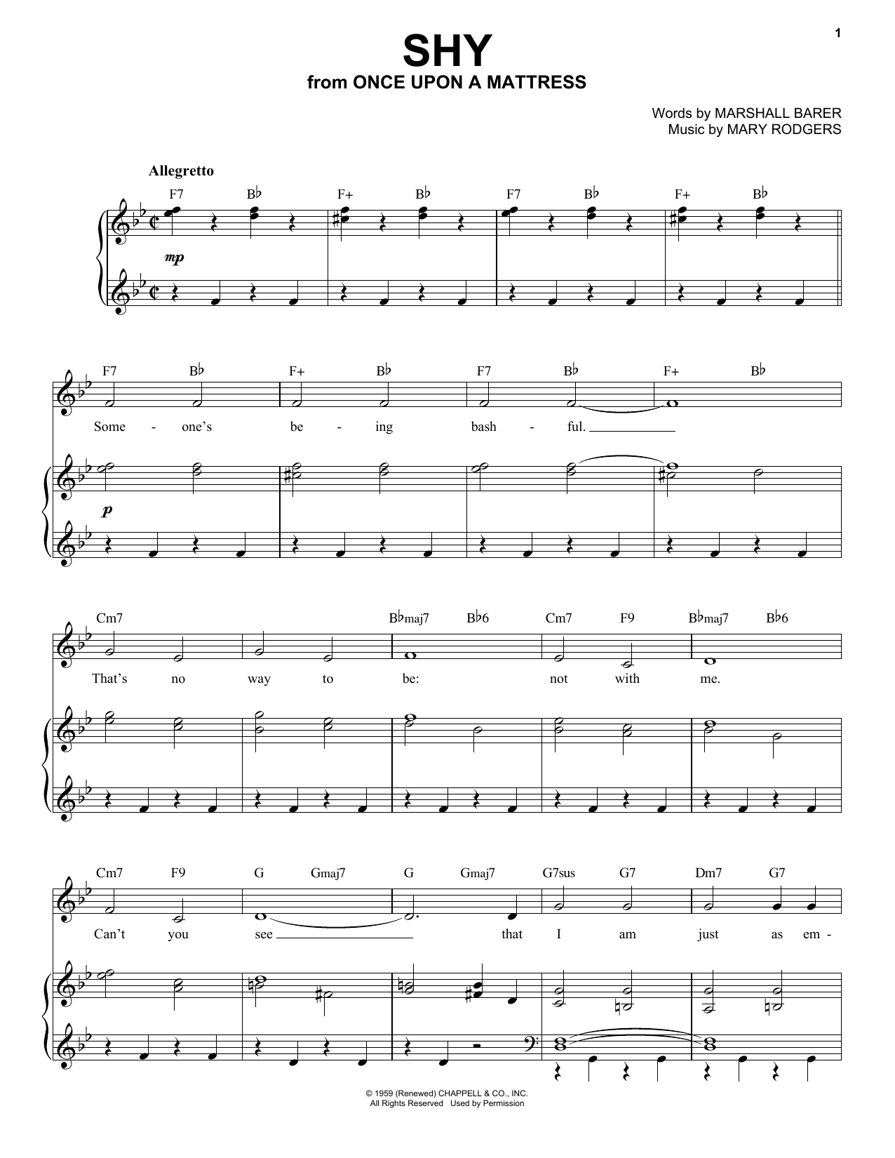 Mary Rodgers Shy Sheet Music Notes & Chords for Piano & Vocal - Download or Print PDF
