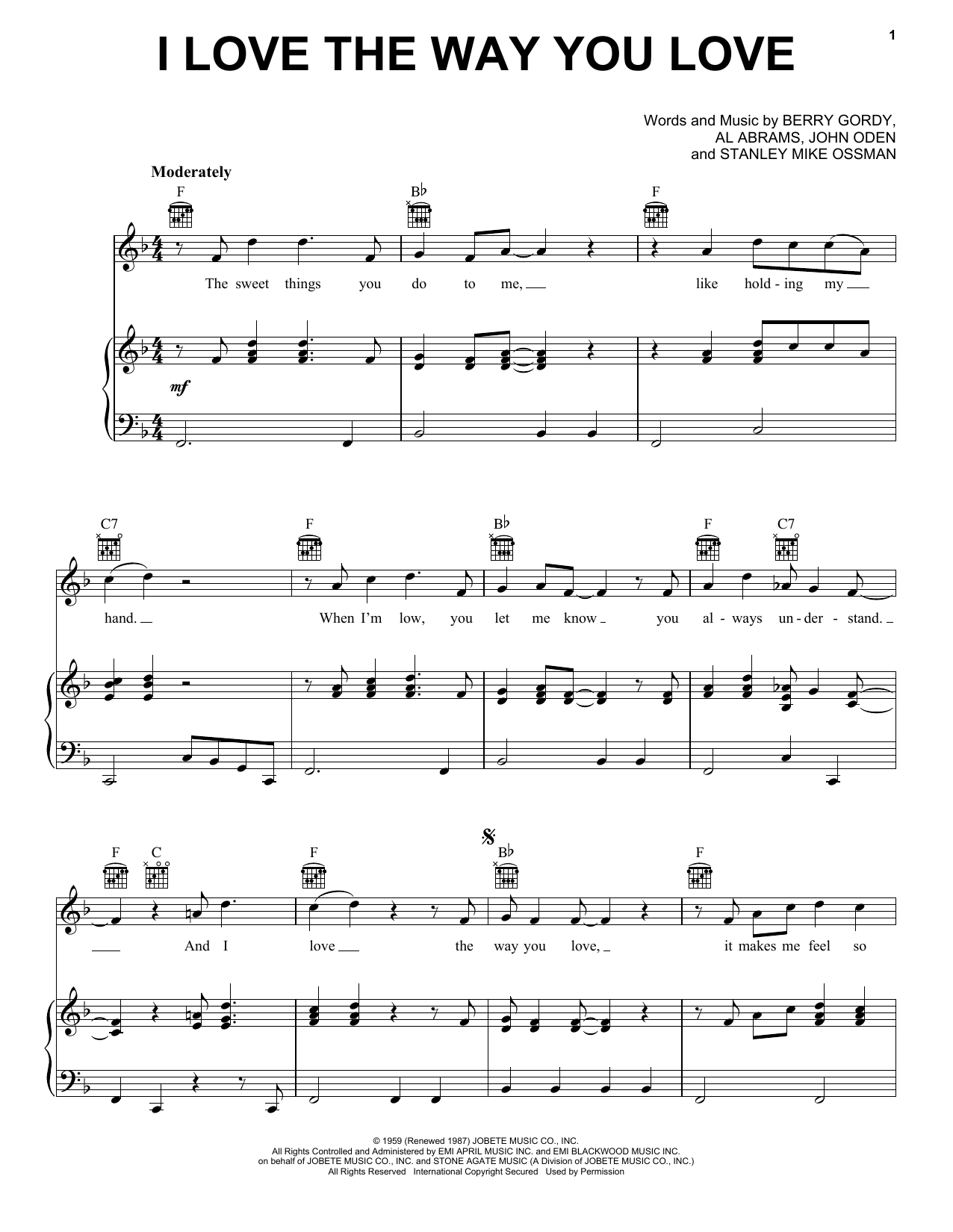 Mary Wells I Love The Way You Love Sheet Music Notes & Chords for Piano, Vocal & Guitar Chords (Right-Hand Melody) - Download or Print PDF