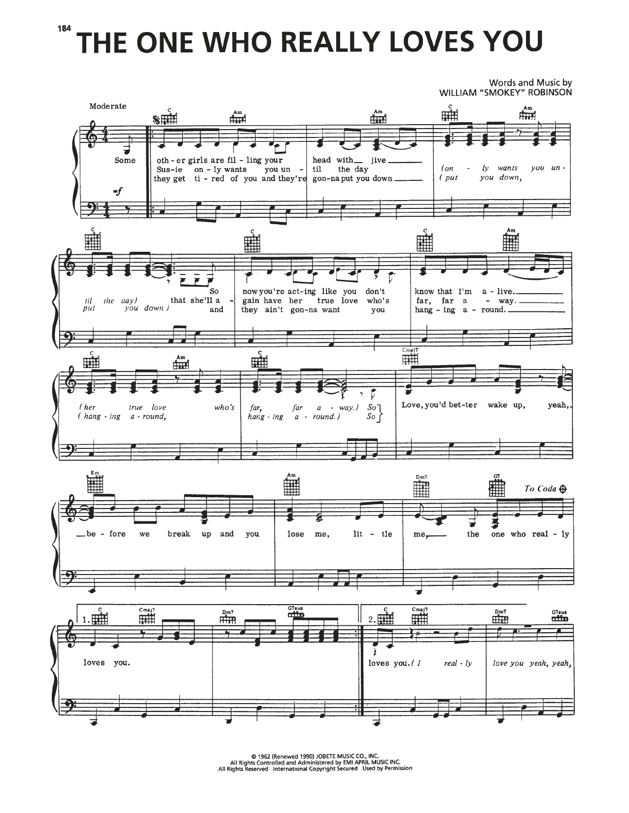 Mary Wells The One Who Really Loves You Sheet Music Notes & Chords for Piano, Vocal & Guitar Chords (Right-Hand Melody) - Download or Print PDF
