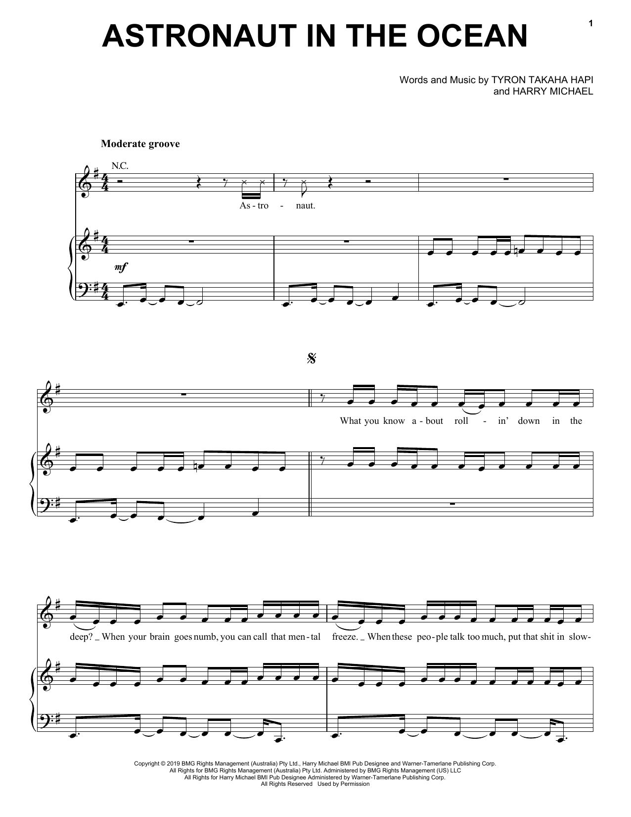 Masked Wolf Astronaut In The Ocean Sheet Music Notes & Chords for Piano, Vocal & Guitar Chords (Right-Hand Melody) - Download or Print PDF
