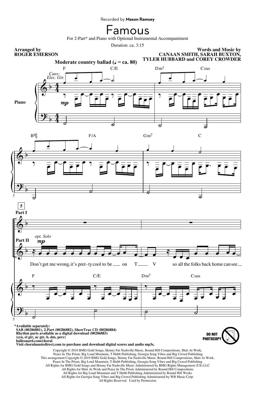 Mason Ramsey Famous (arr. Roger Emerson) Sheet Music Notes & Chords for SAB Choir - Download or Print PDF