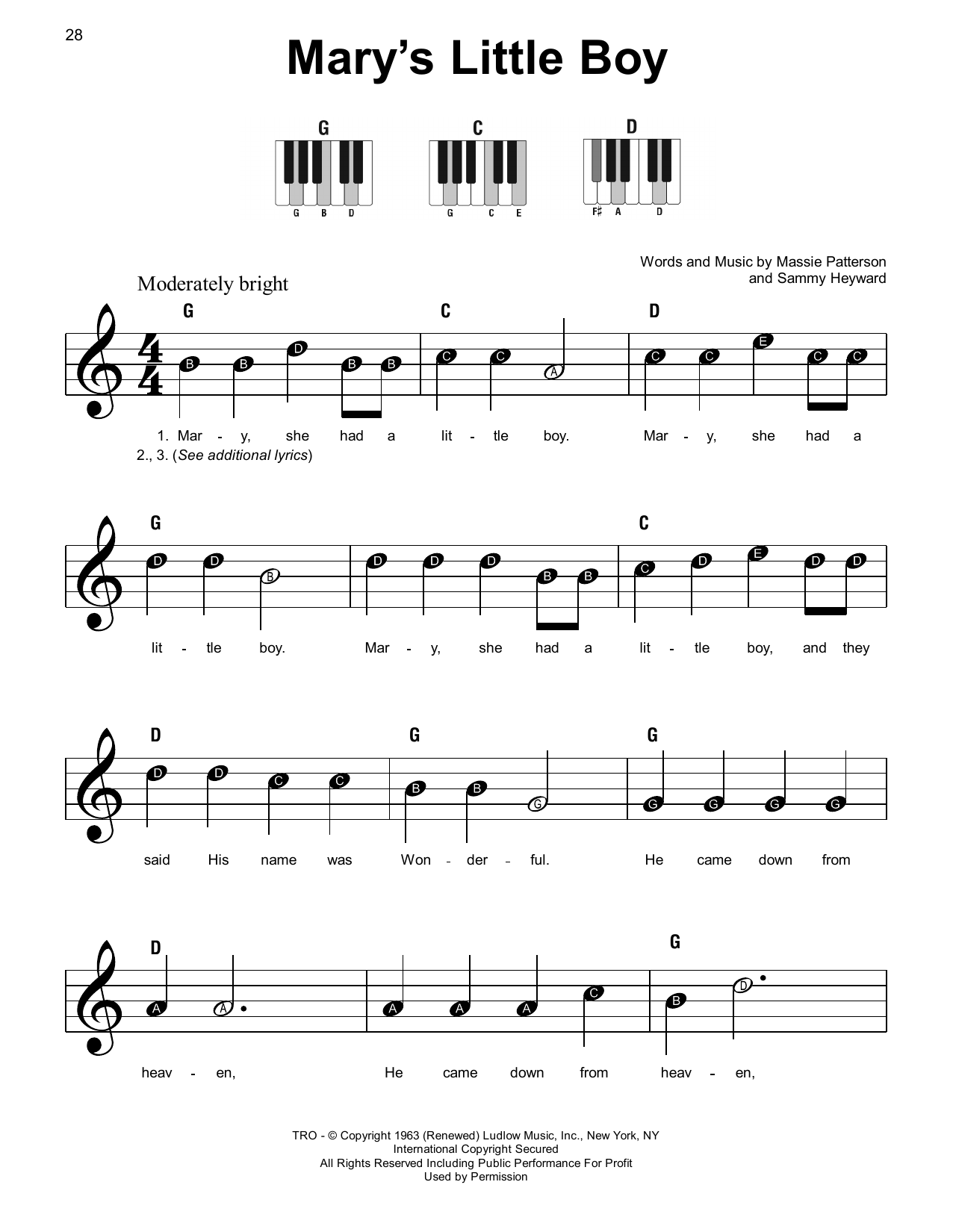 Massie Patterson Mary's Little Boy Sheet Music Notes & Chords for Super Easy Piano - Download or Print PDF