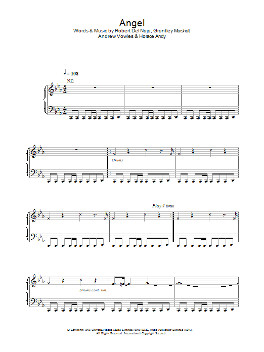 Massive Attack Angel Sheet Music Notes & Chords for Piano, Vocal & Guitar - Download or Print PDF