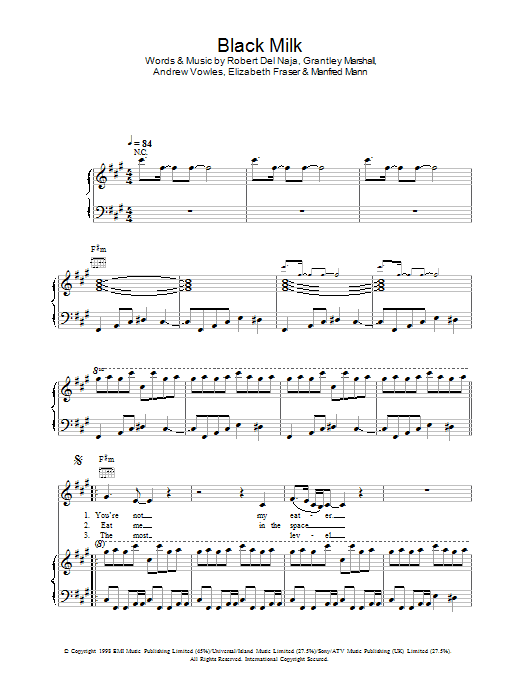 Massive Attack Black Milk Sheet Music Notes & Chords for Piano, Vocal & Guitar - Download or Print PDF