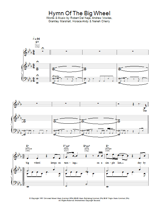 Massive Attack Hymn Of The Big Wheel Sheet Music Notes & Chords for Piano, Vocal & Guitar - Download or Print PDF