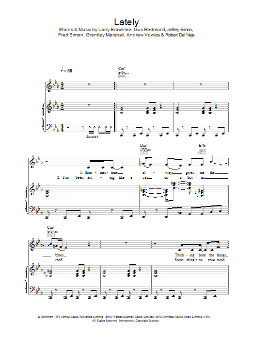 Massive Attack Lately Sheet Music Notes & Chords for Piano, Vocal & Guitar - Download or Print PDF