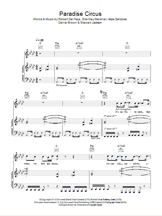 Massive Attack Paradise Circus Sheet Music Notes & Chords for Piano, Vocal & Guitar - Download or Print PDF