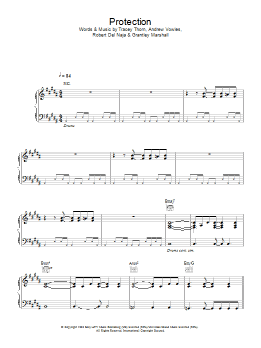 Massive Attack Protection Sheet Music Notes & Chords for Piano, Vocal & Guitar - Download or Print PDF