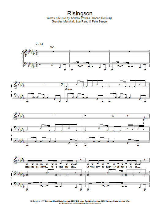 Massive Attack Risingson Sheet Music Notes & Chords for Piano, Vocal & Guitar - Download or Print PDF