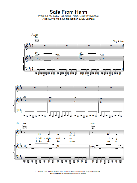 Massive Attack Safe From Harm Sheet Music Notes & Chords for Piano, Vocal & Guitar - Download or Print PDF