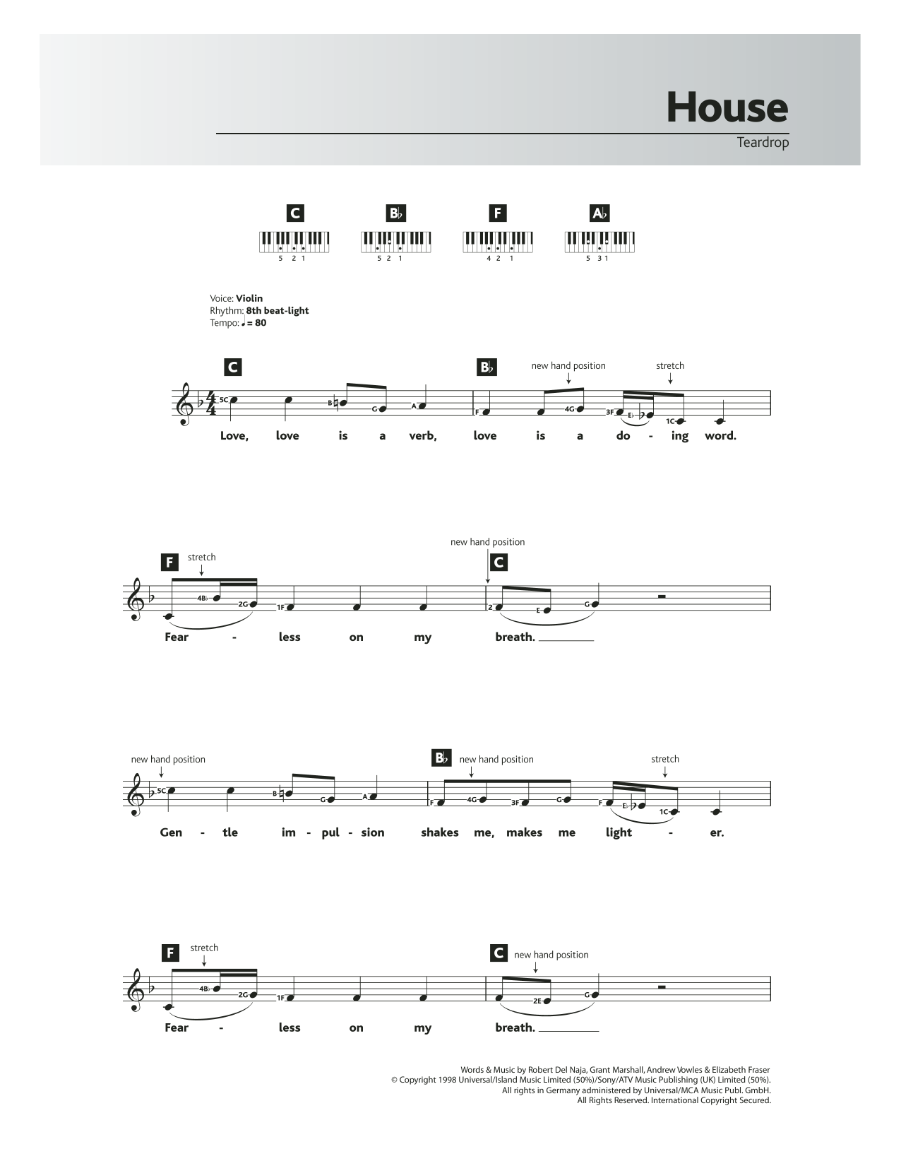 Massive Attack Teardrop (theme from House) Sheet Music Notes & Chords for Keyboard - Download or Print PDF