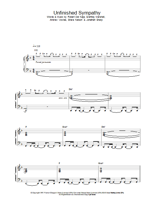 Massive Attack Unfinished Sympathy Sheet Music Notes & Chords for Piano, Vocal & Guitar - Download or Print PDF