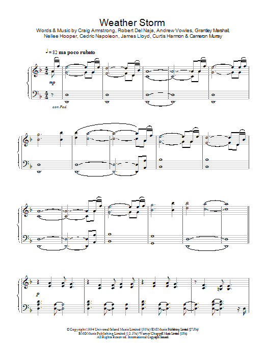 Massive Attack Weather Storm Sheet Music Notes & Chords for Piano - Download or Print PDF