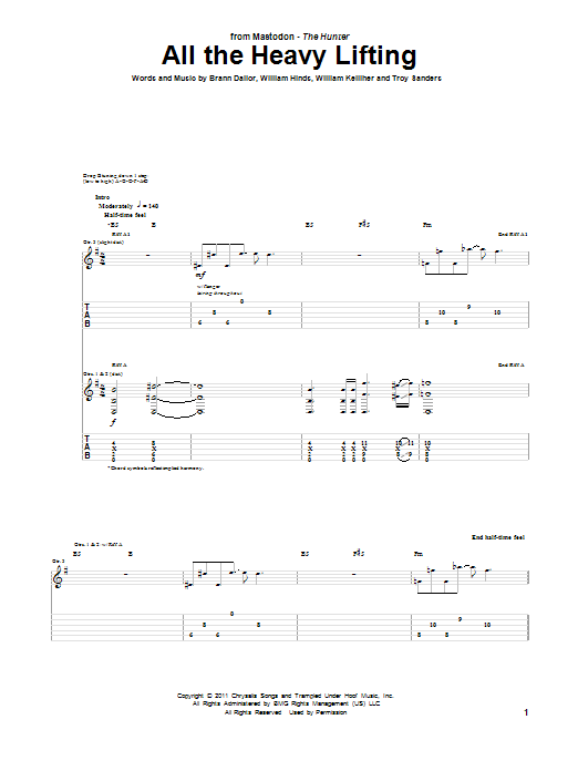 Mastodon All The Heavy Lifting Sheet Music Notes & Chords for Guitar Tab - Download or Print PDF