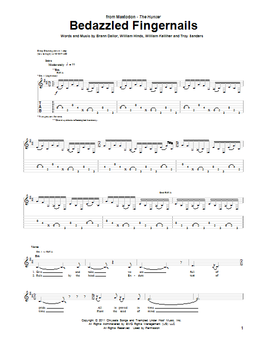 Mastodon Bedazzled Fingernails Sheet Music Notes & Chords for Guitar Tab - Download or Print PDF