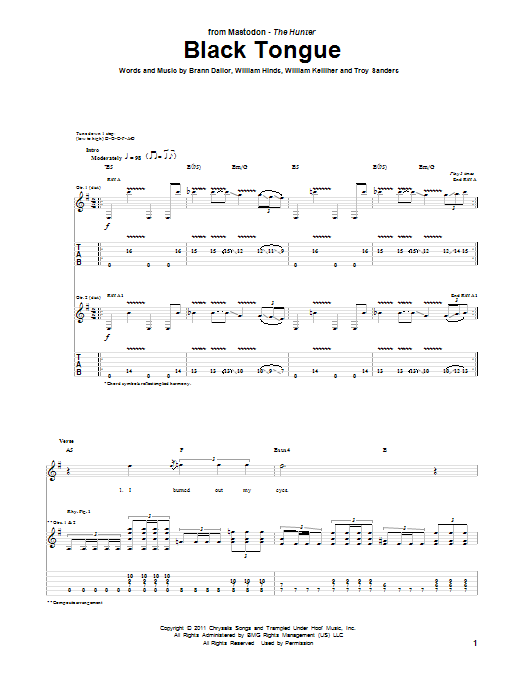 Mastodon Black Tongue Sheet Music Notes & Chords for Guitar Tab - Download or Print PDF