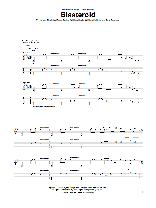 Mastodon Blasteroid Sheet Music Notes & Chords for Guitar Tab - Download or Print PDF