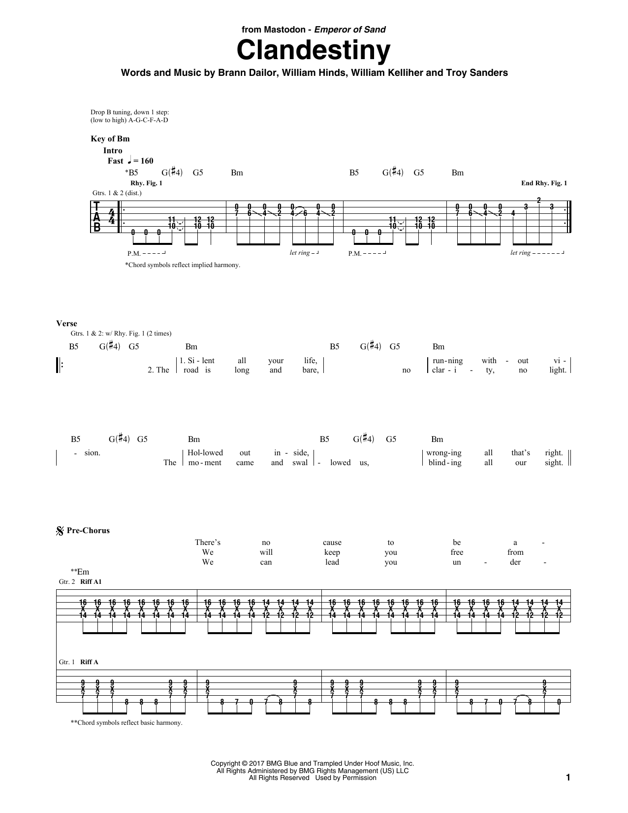 Mastodon Clandestiny Sheet Music Notes & Chords for Guitar Tab - Download or Print PDF