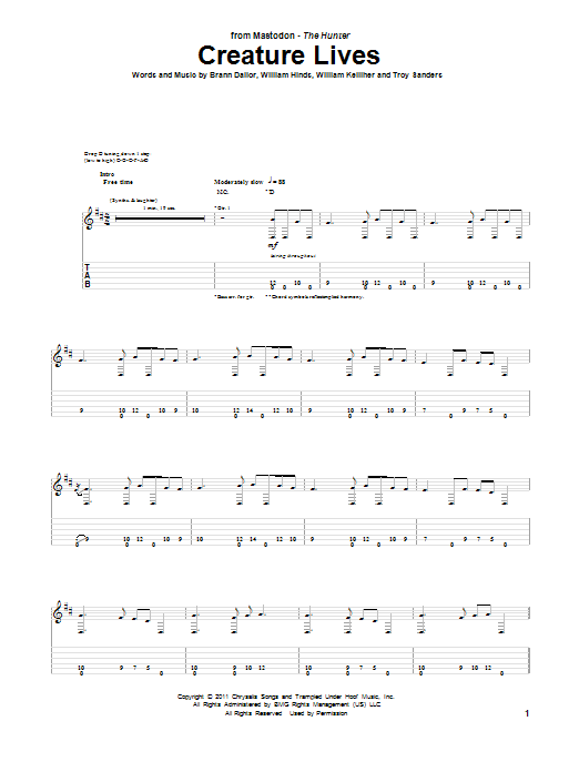 Mastodon Creature Lives Sheet Music Notes & Chords for Guitar Tab - Download or Print PDF