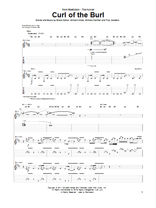 Mastodon Curl Of The Burl Sheet Music Notes & Chords for Guitar Tab - Download or Print PDF