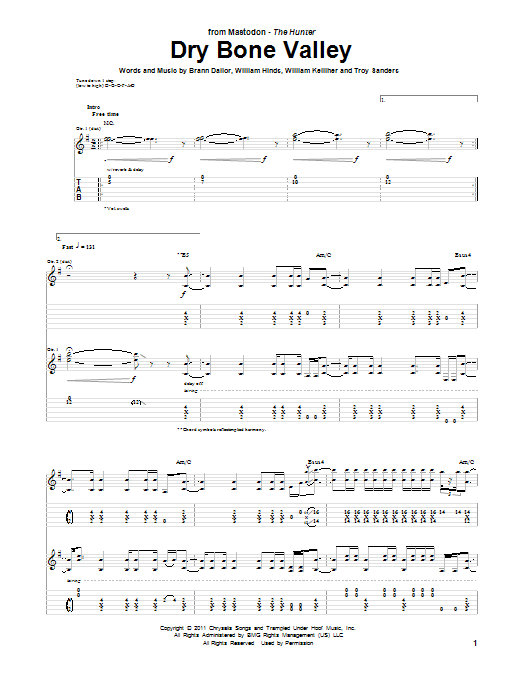 Mastodon Dry Bone Valley Sheet Music Notes & Chords for Guitar Tab - Download or Print PDF