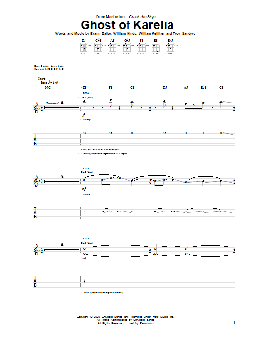 Mastodon Ghost Of Karelia Sheet Music Notes & Chords for Bass Guitar Tab - Download or Print PDF
