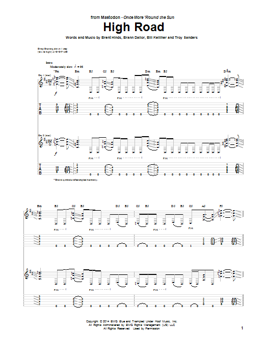 Mastodon High Road Sheet Music Notes & Chords for Guitar Tab - Download or Print PDF