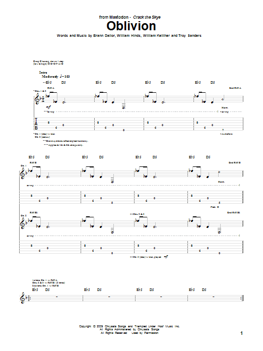 Mastodon Oblivion Sheet Music Notes & Chords for Bass Guitar Tab - Download or Print PDF