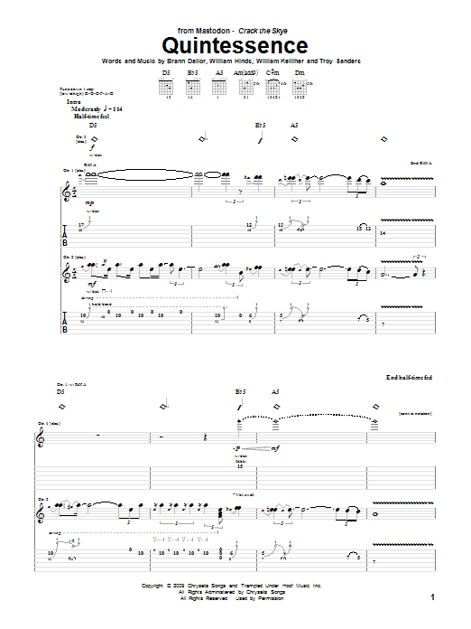 Mastodon Quintessence Sheet Music Notes & Chords for Guitar Tab - Download or Print PDF