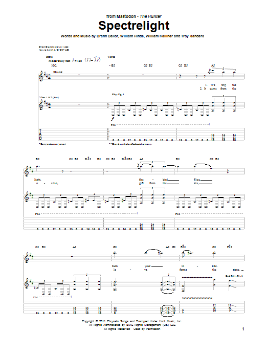 Mastodon Spectrelight Sheet Music Notes & Chords for Guitar Tab - Download or Print PDF