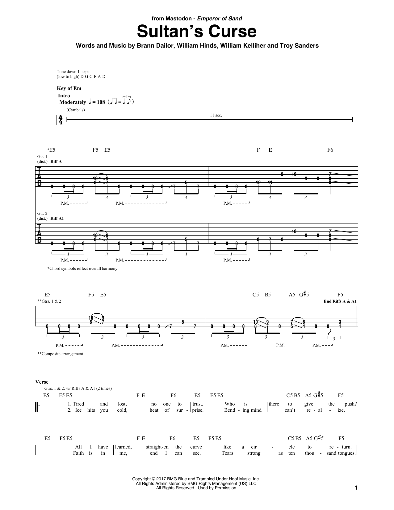 Mastodon Sultan's Curse Sheet Music Notes & Chords for Guitar Tab - Download or Print PDF