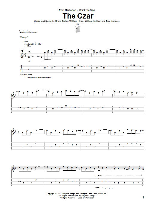 Mastodon The Czar Sheet Music Notes & Chords for Bass Guitar Tab - Download or Print PDF