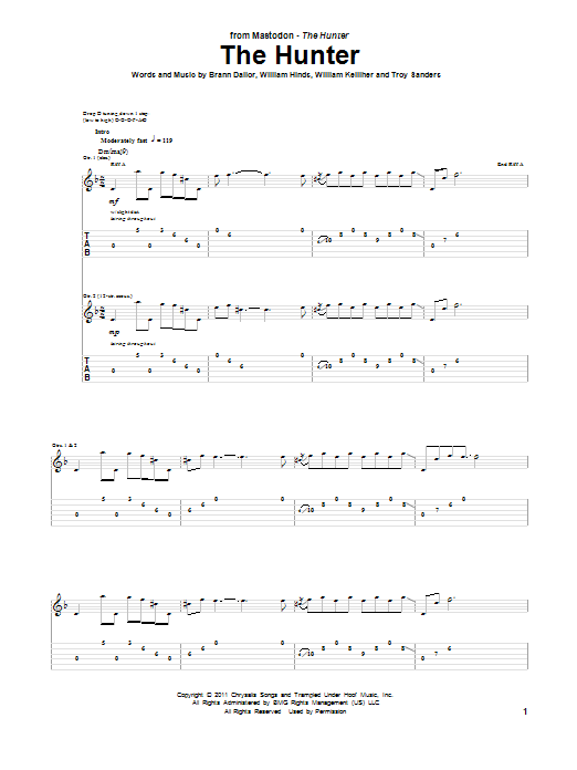 Mastodon The Hunter Sheet Music Notes & Chords for Guitar Tab - Download or Print PDF