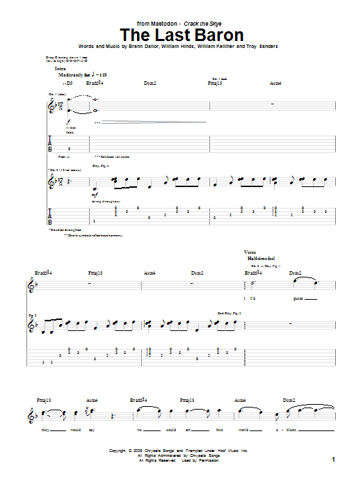 Mastodon The Last Baron Sheet Music Notes & Chords for Bass Guitar Tab - Download or Print PDF