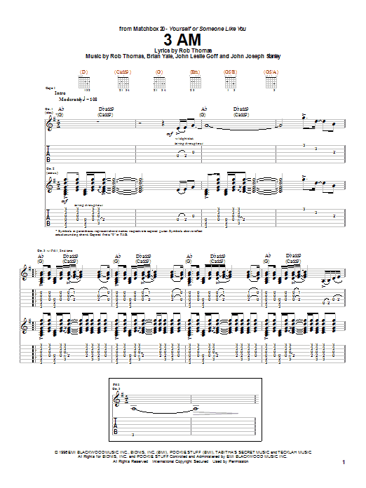 Matchbox Twenty 3 AM Sheet Music Notes & Chords for Lyrics & Piano Chords - Download or Print PDF