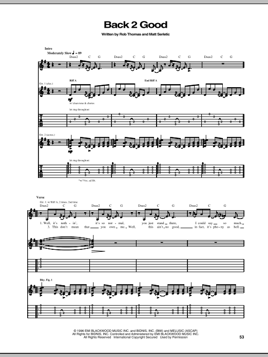 Matchbox Twenty Back 2 Good Sheet Music Notes & Chords for Guitar Tab - Download or Print PDF