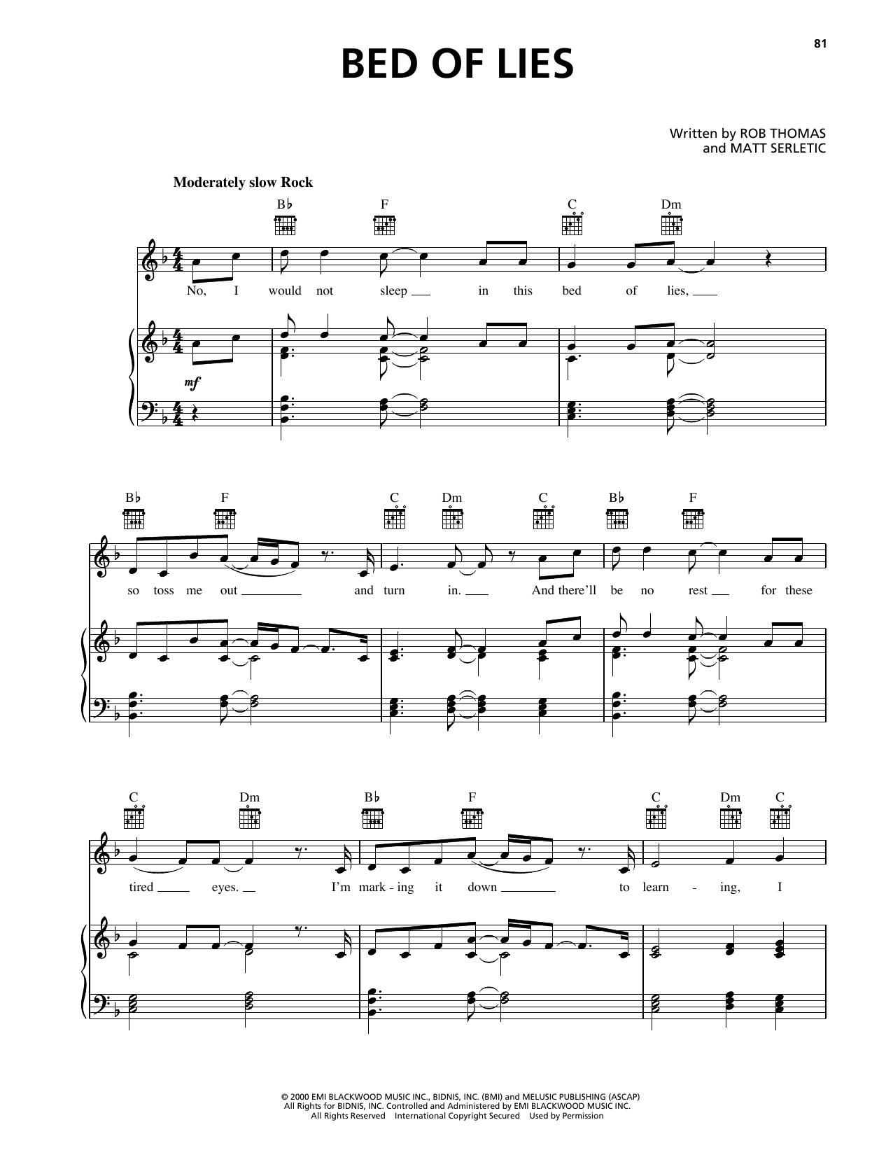 Matchbox Twenty Bed Of Lies Sheet Music Notes & Chords for Piano, Vocal & Guitar Chords (Right-Hand Melody) - Download or Print PDF Matchbox Twenty Bed Of Lies Sheet Music Notes & Chords for Piano, Vocal & Guitar Chords (Right-Hand Melody) - Download or Print PDF